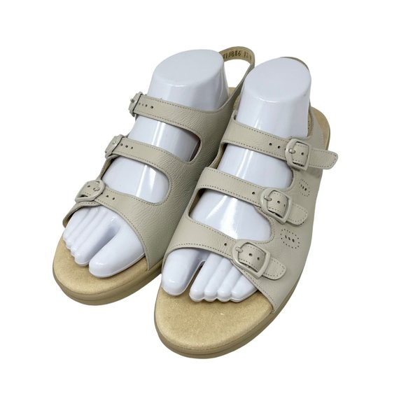 SAS Women's Beige Leather Triple Strap Trio Sandal A2215886 Size 12M - Excellen - Picture 2 of 7